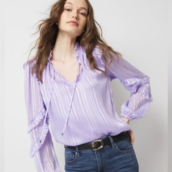 NWT White House Black Market Lilac Striped Blouse Sz XL - Picture 4 of 11